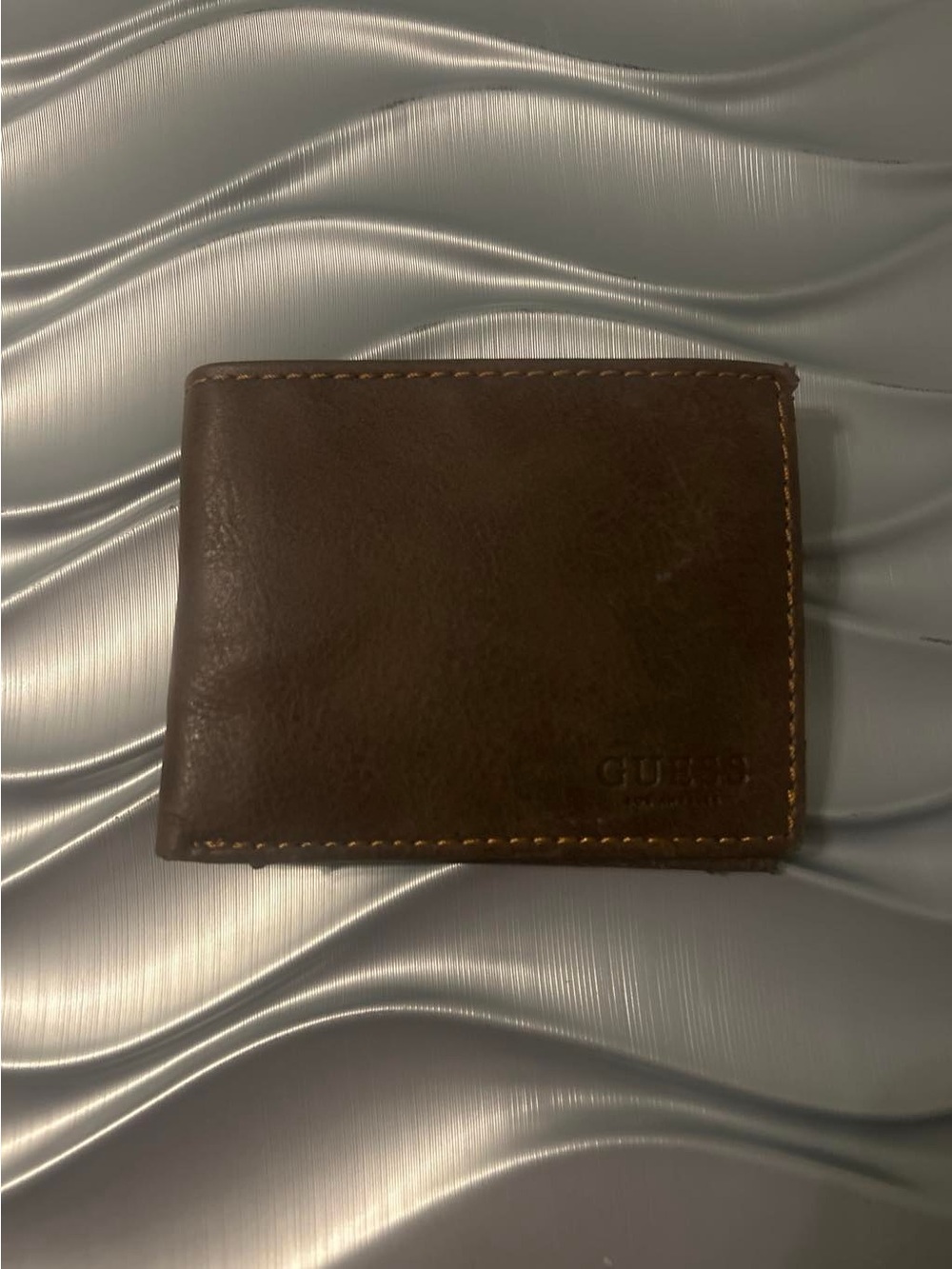 GUESS Men's Brown Leather Wallet with Contrast Stitching